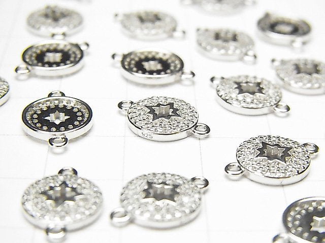 Silver925 Coin Charm (Rhodium Plated) 14x9.5x2mm (Both Sides) with CZ (1pc)