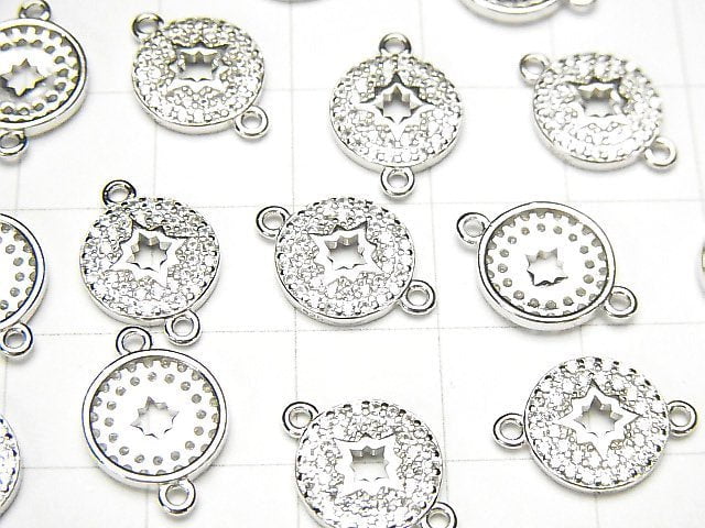 Silver925 Coin Charm (Rhodium Plated) 14x9.5x2mm (Both Sides) with CZ (1pc)