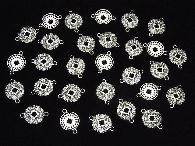 Silver 925 Coin 14x9.5x2mm Both Side Charm (with CZ) [Rhodium Plated] 1pc