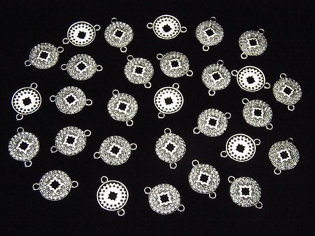 Silver925 Coin Charm (Rhodium Plated) 14x9.5x2mm (Both Sides) with CZ (1pc)