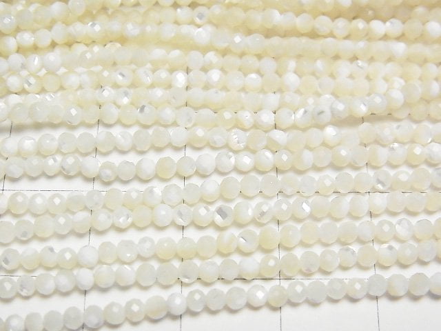 [Video] High Quality! Mother of Pearl MOP White Faceted Round 2mm 1strand beads (aprx.14inch/34cm)