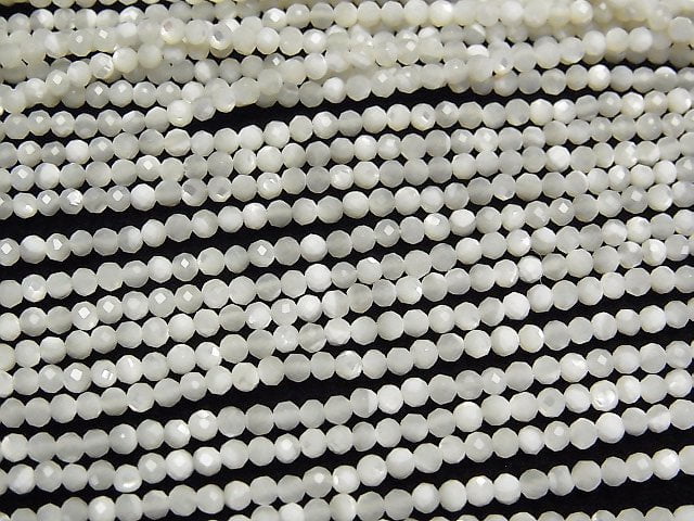 [Video] High Quality! Mother of Pearl MOP White Faceted Round 2mm 1strand beads (aprx.14inch/34cm)