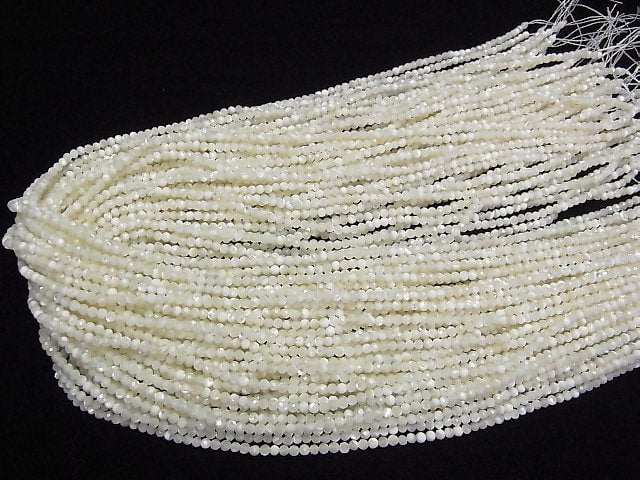 [Video] High Quality! Mother of Pearl MOP White Faceted Round 2mm 1strand beads (aprx.14inch/34cm)