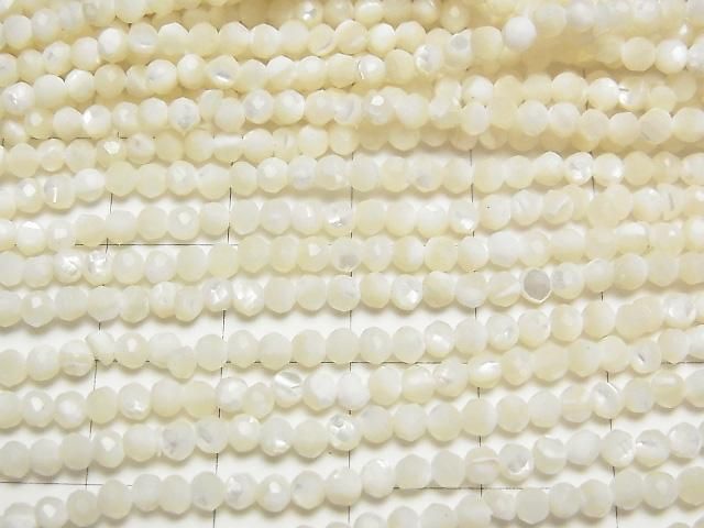 [Video] High Quality! Mother of Pearl MOP White Faceted Round 3mm 1 Strand (Approx. 35cm)