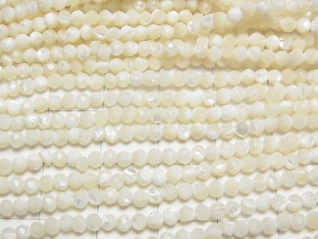 [Video] High Quality! Mother of Pearl MOP White Faceted Round 3mm 1strand beads (aprx.15inch / 37cm)