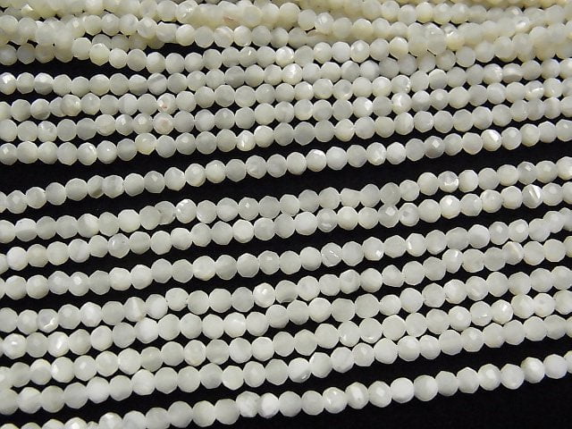 [Video] High Quality! Mother of Pearl MOP White Faceted Round 3mm 1strand beads (aprx.15inch / 37cm)