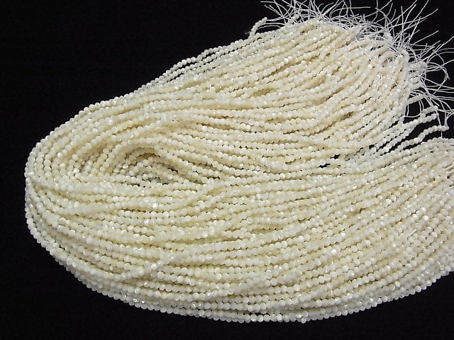 [Video] High Quality! Mother of Pearl MOP White Faceted Round 3mm 1strand beads (aprx.15inch / 37cm)