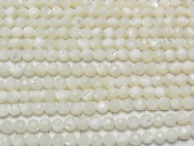 [Video] High Quality! Mother of Pearl MOP White Faceted Round 4mm 1strand beads (aprx.15inch / 37cm)