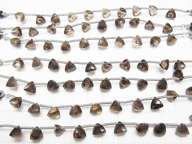 [Video] High Quality Smoky Quartz AAA 3D Triangle Cut 8x8x8mm 1strand (8pcs ).