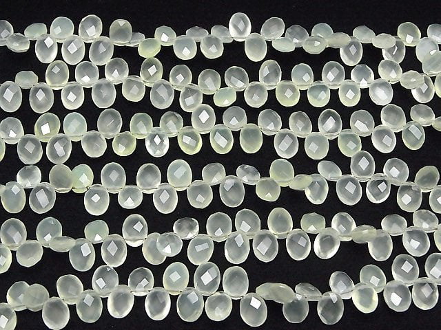 High Quality Light Green Chalcedony AAA Faceted Oval 8 x 6 x 3 mm half or 1 strand beads (aprx.7 inch / 17 cm)