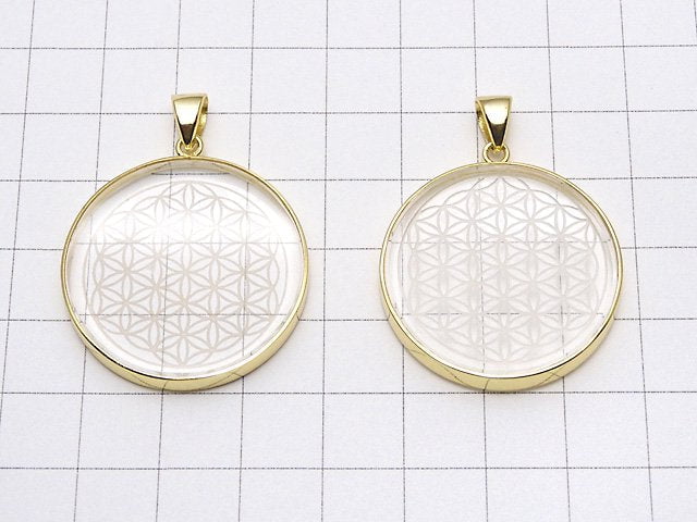 [Video] Crystal AAA Flower of Life Design Coin Pendant 32x32mm 18KGP