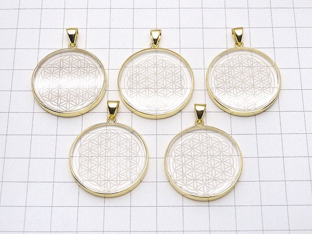 [Video] Crystal AAA Flower of Life Design Coin Pendant 32x32mm 18KGP