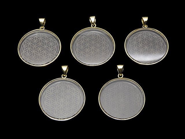 [Video] Crystal AAA Flower of Life Design Coin Pendant 32x32mm 18KGP