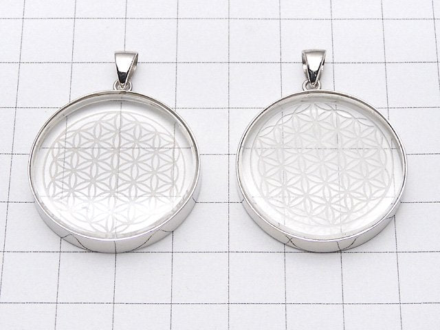 [Video] Crystal AAA Flower of Life Designed Coin Pendant 32x32x5mm Silver925