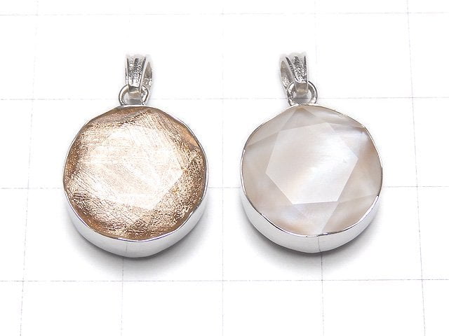 Meteorite & Pink Shell Pendant Both Side Finish 14 mm Pink Gold Silver 925