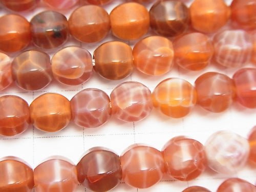 Fire Agate 6 Faceted Round 8 mm half or 1 strand beads (aprx. 15 inch / 38 cm)