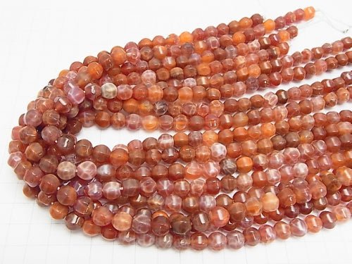 Fire Agate 6 Faceted Round 8 mm half or 1 strand beads (aprx. 15 inch / 38 cm)