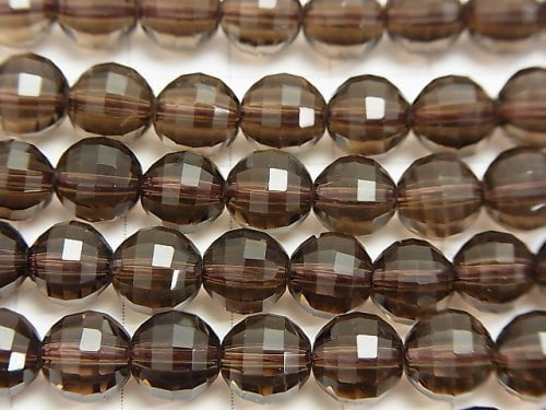 [Video] High Quality! Smoky Quartz AAA+ Mirror Faceted Round 8mm "Special cut" 1/4 or 1strand beads (aprx.15inch / 36cm)