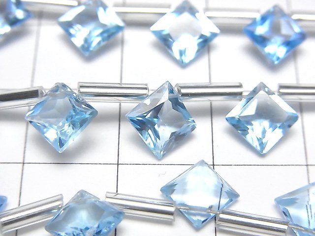 [Video] High Quality Swiss Blue Topaz AAA Diamond Princess Cut 8x8mm half or 1strand (8pcs)