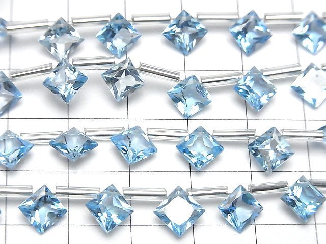 [Video] High Quality Swiss Blue Topaz AAA Diamond Princess Cut 8x8mm half or 1strand (8pcs)