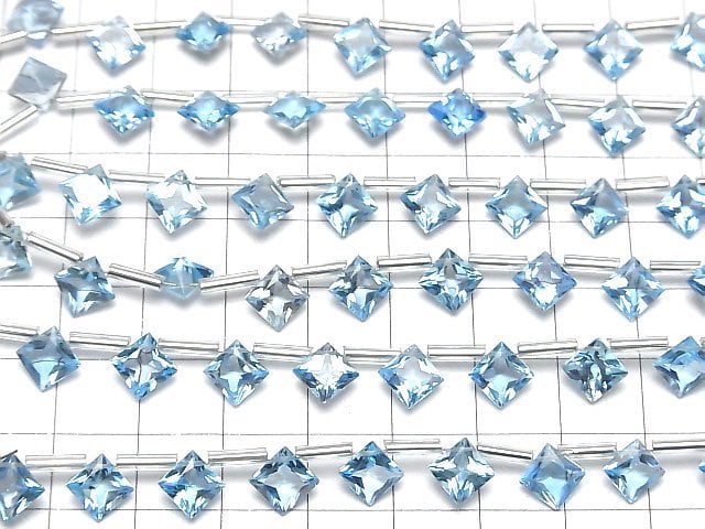 [Video] High Quality Swiss Blue Topaz AAA Diamond Princess Cut 8x8mm half or 1strand (8pcs)