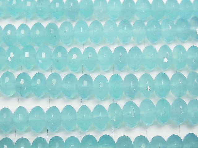 [Video] Sea blue Chalcedony AAA Faceted Button Rondelle 8 x 8 x 5 mm 1/4 or 1strand beads (aprx.15 inch / 38 cm)