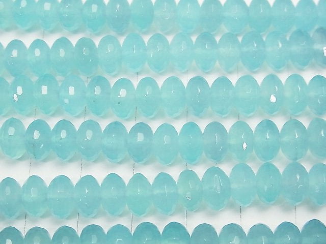 [Video] Sea blue Chalcedony AAA Faceted Button Roundel 8 x 8 x 5 mm 1/4 or 1strand beads (aprx.15 inch / 38 cm)