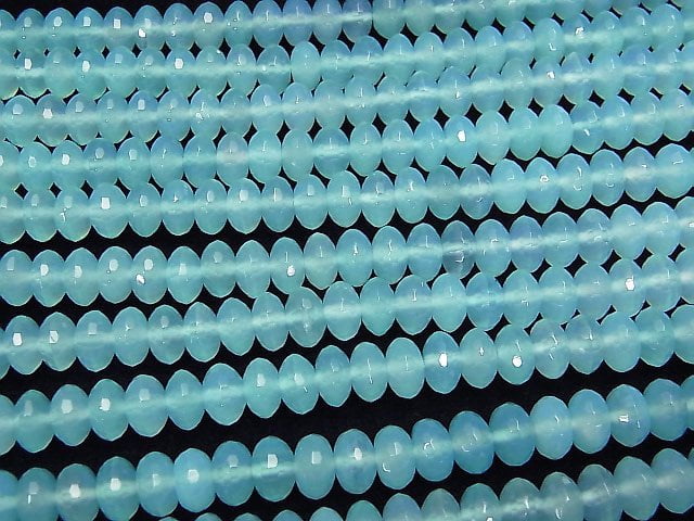 [Video] Sea blue Chalcedony AAA Faceted Button Roundel 8 x 8 x 5 mm 1/4 or 1strand beads (aprx.15 inch / 38 cm)