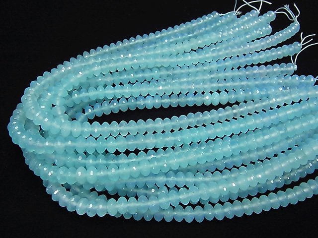 [Video] Sea blue Chalcedony AAA Faceted Button Roundel 8 x 8 x 5 mm 1/4 or 1strand beads (aprx.15 inch / 38 cm)