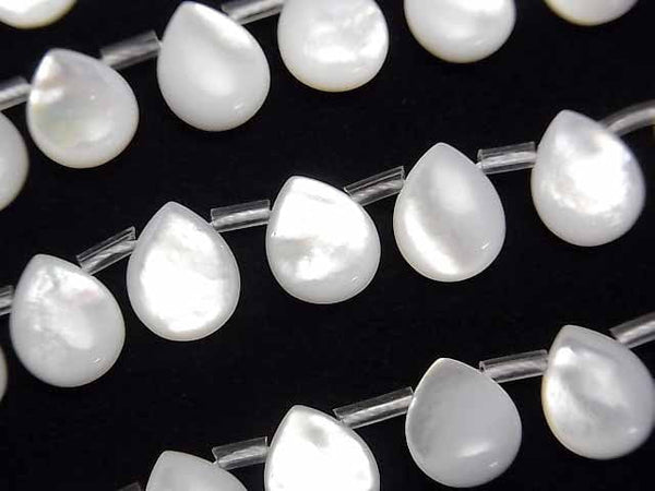 [Video] High quality white shell (Silver-lip Oyster) AAA Pear shape (Smooth) 10x8x4mm 1/4 or 1strand beads (aprx.15inch/36cm)