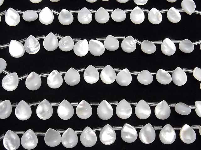 [Video] High quality white shell (Silver-lip Oyster) AAA Pear shape (Smooth) 10x8x4mm 1/4 or 1strand beads (aprx.15inch/36cm)