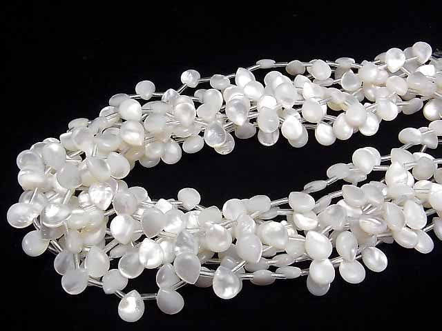 [Video] High quality white shell (Silver-lip Oyster) AAA Pear shape (Smooth) 10x8x4mm 1/4 or 1strand beads (aprx.15inch/36cm)