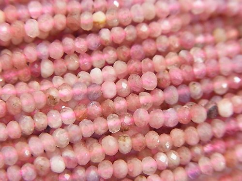 [Video]High Quality! Pink Tourmaline AA+ Faceted Button Roundel 3x3x2mm half or 1strand beads (aprx.15inch/38cm)