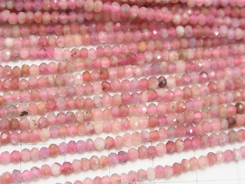 [Video]High Quality! Pink Tourmaline AA+ Faceted Button Roundel 3x3x2mm half or 1strand beads (aprx.15inch/38cm)