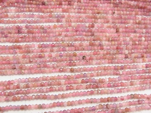 [Video]High Quality! Pink Tourmaline AA+ Faceted Button Rondelle 3x3x2mm half or 1strand beads (aprx.15inch/38cm)