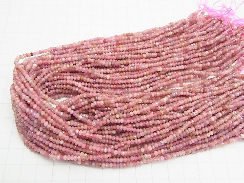 [Video]High Quality! Pink Tourmaline AA+ Faceted Button Roundel 3x3x2mm half or 1strand beads (aprx.15inch/38cm)