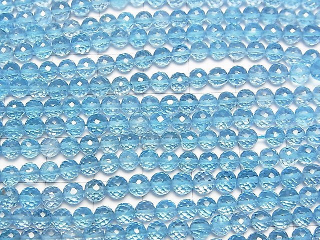 [Video] High Quality Swiss Blue Topaz AAA Faceted Round 1/4 or 1strand beads (aprx.9inch/24cm)