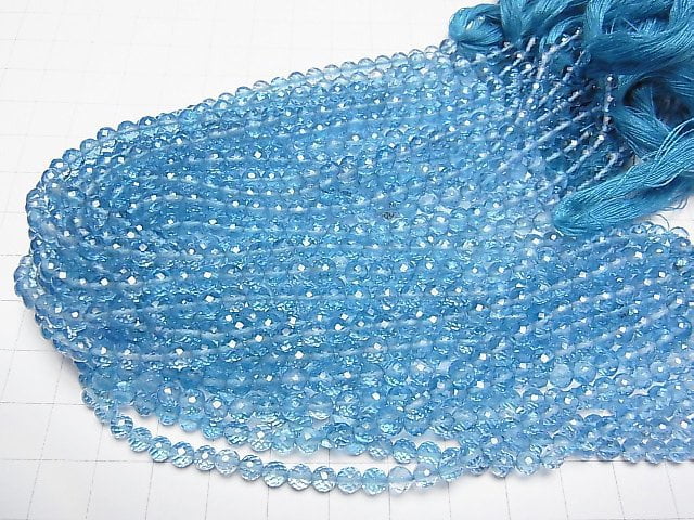 [Video] High Quality Swiss Blue Topaz AAA Faceted Round 1/4 or 1strand beads (aprx.9inch/24cm)