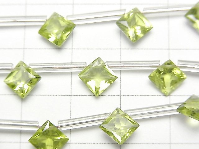 [Video] High Quality Peridot AAA Diamond Princess Cut 8x8mm 1strand (8pcs)