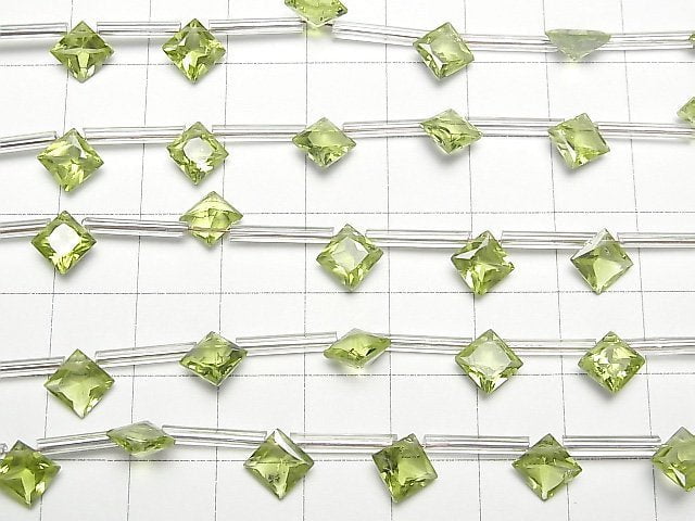 [Video] High Quality Peridot AAA Diamond Princess Cut 8x8mm 1strand (8pcs)