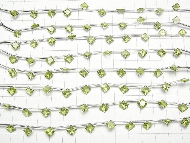 [Video] High Quality Peridot AAA Diamond Princess Cut 8x8mm 1strand (8pcs)