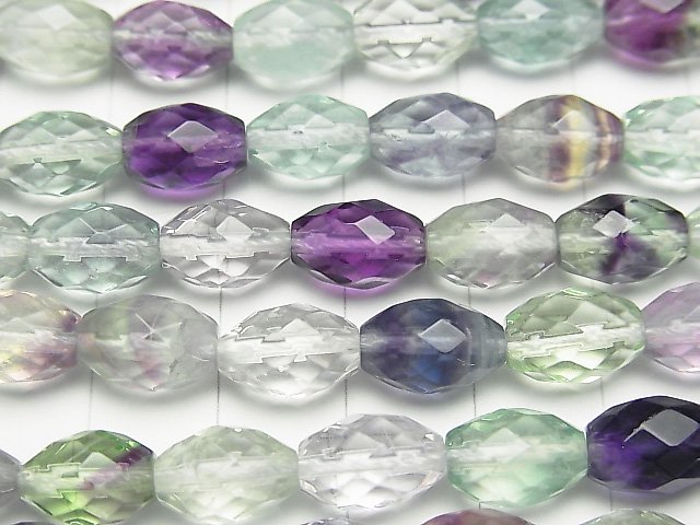 [Video] High Quality! Multicolor Fluorite AAA- Faceted Rice 10x7x7mm half or 1strand beads (aprx.15inch / 38cm)