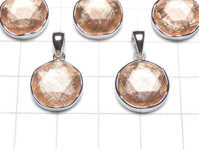 Meteorite (Muonionalusta) Pendant pink gold color one side Finish 14 mm Silver 925