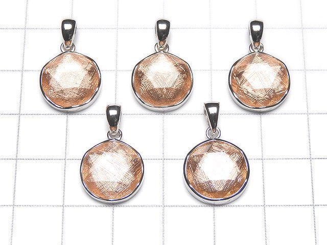 Meteorite (Muonionalusta) Pendant pink gold color one side Finish 14 mm Silver 925