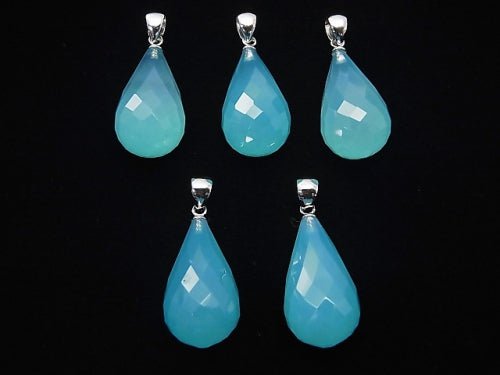 Sea Blue Chalcedony AAA Faceted Drop Pendant 22x12mm Silver925