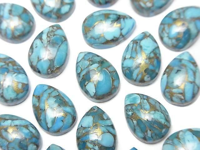 [Video] Blue Copper Turquoise AAA Pear-shaped Cabochon 14x10mm 2pcs