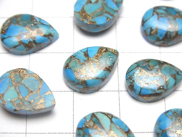 Blue Copper Turquoise AAA Pear shape Cabochon 14x10mm 3pcs