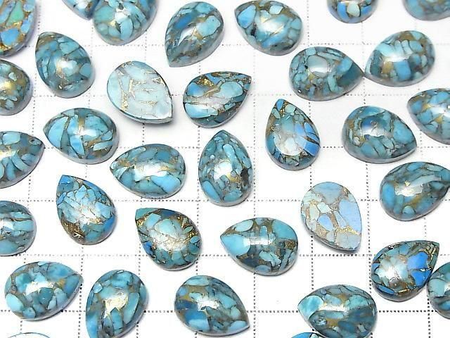 [Video] Blue Copper Turquoise AAA Pear-shaped Cabochon 14x10mm 2pcs