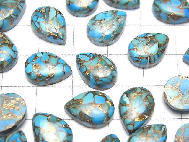 Blue Copper Turquoise AAA Pear shape Cabochon 14x10mm 3pcs