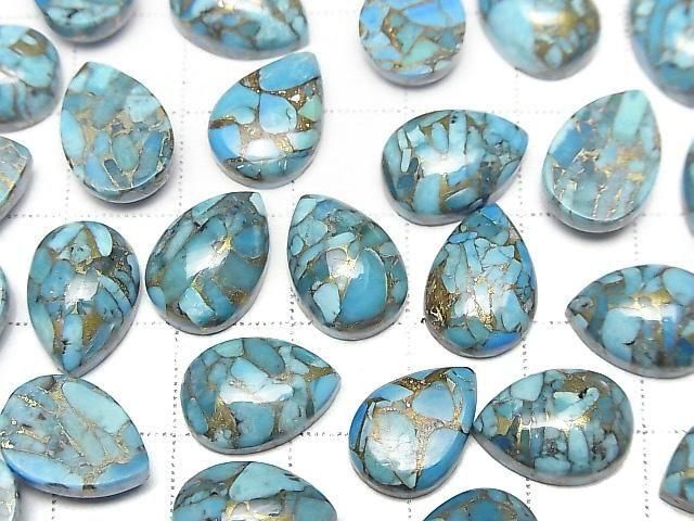 [Video] Blue Copper Turquoise AAA Pear-shaped Cabochon 14x10mm 2pcs